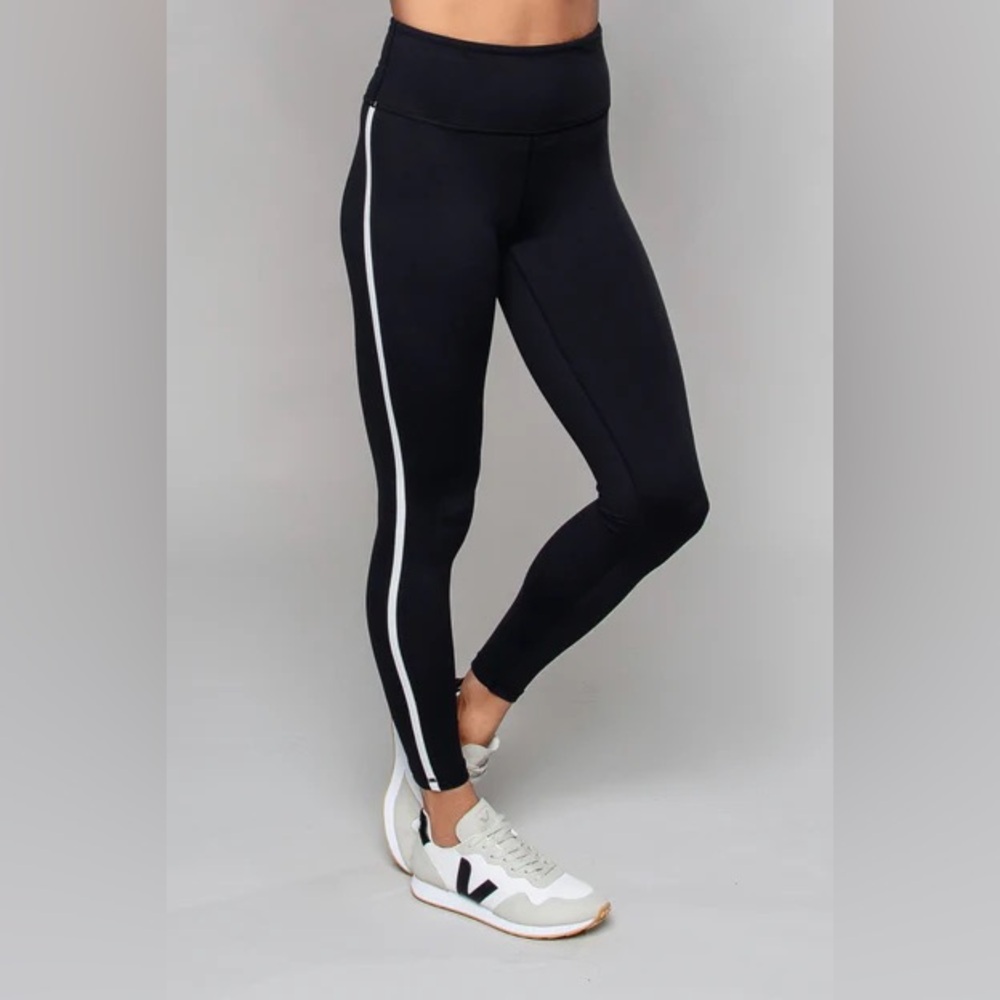 Women's Black Leggings with White Stripe